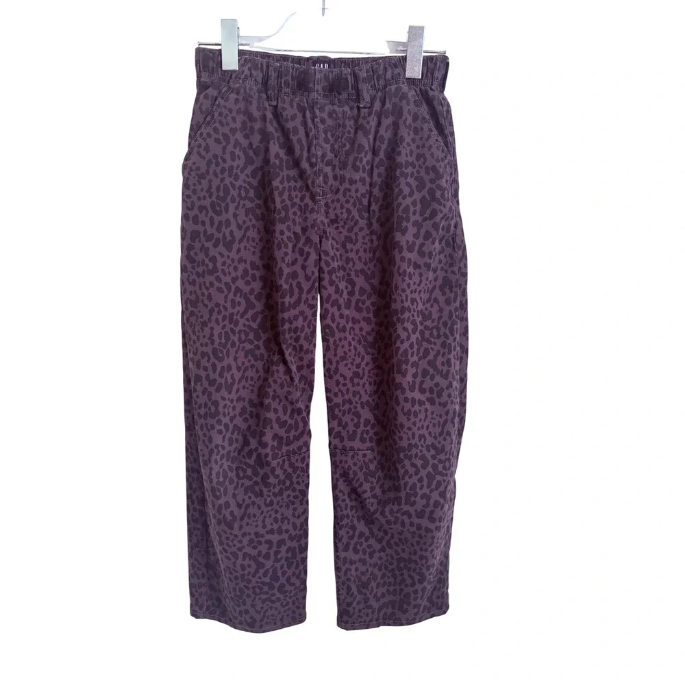 Gap Kids Black Gray Leopard Print Barrel Denim Jeans XL Elastic Waist